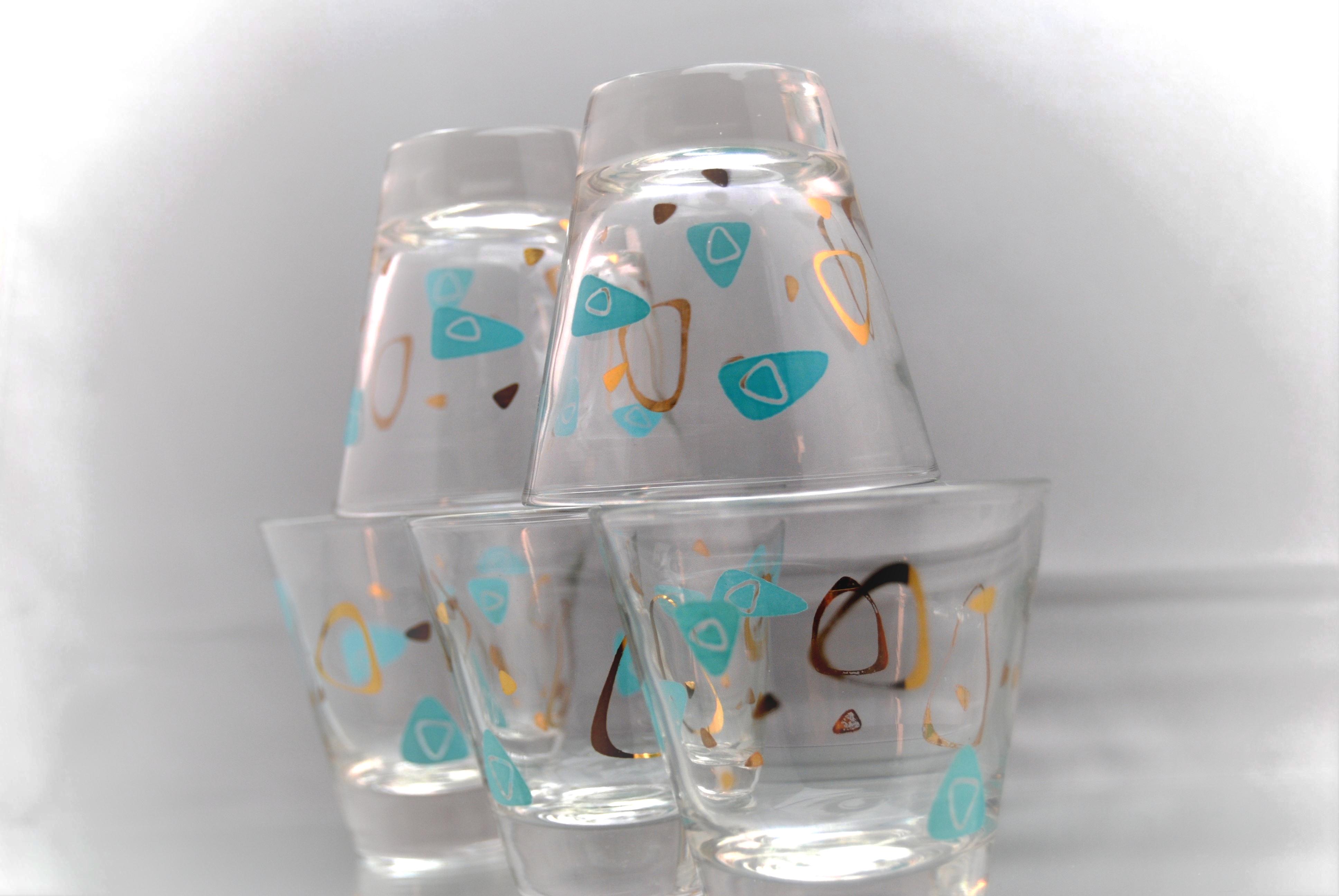 Boomerang Federal Glass Contemporary Pattern #4695 Shot Glasses Barware Amoeba